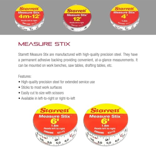 Starrett Tape Measure Stix with Adhesive Backing - Mount to Work Bench, Saw Table, Drafting Table - 3/4" x 2m/6', English Metric, Left-Right Reading - SM66ME - Image 3