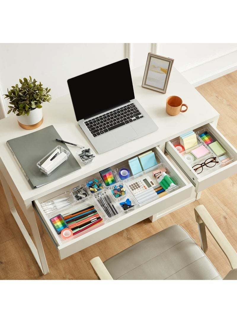 25pcs Drawer Organiser Set, Plastic Makeup Drawer Organiser, Clear Desk Drawer Dividers Tray for Cosmetic, Stationery and Gadgets, Draw Organizer for Dressing Table, Bathroom, Office, Bedroom - Image 5