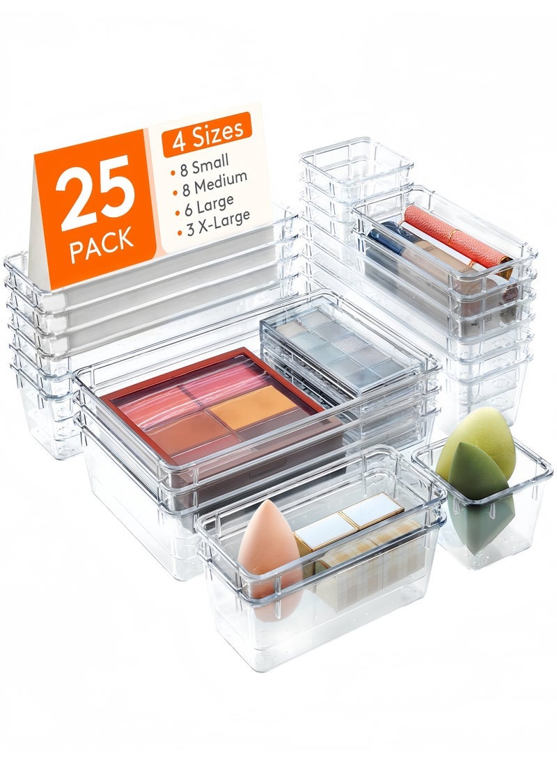 25pcs Drawer Organiser Set, Plastic Makeup Drawer Organiser, Clear Desk Drawer Dividers Tray for Cosmetic, Stationery and Gadgets, Draw Organizer for Dressing Table, Bathroom, Office, Bedroom - Image 1