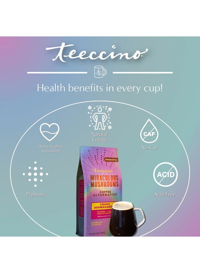 teeccino Chaga Ashwagandha Butterscotch Cream Organic Mushroom Adaptogen Herbal Tea Foil Bag 284 g - Image 4