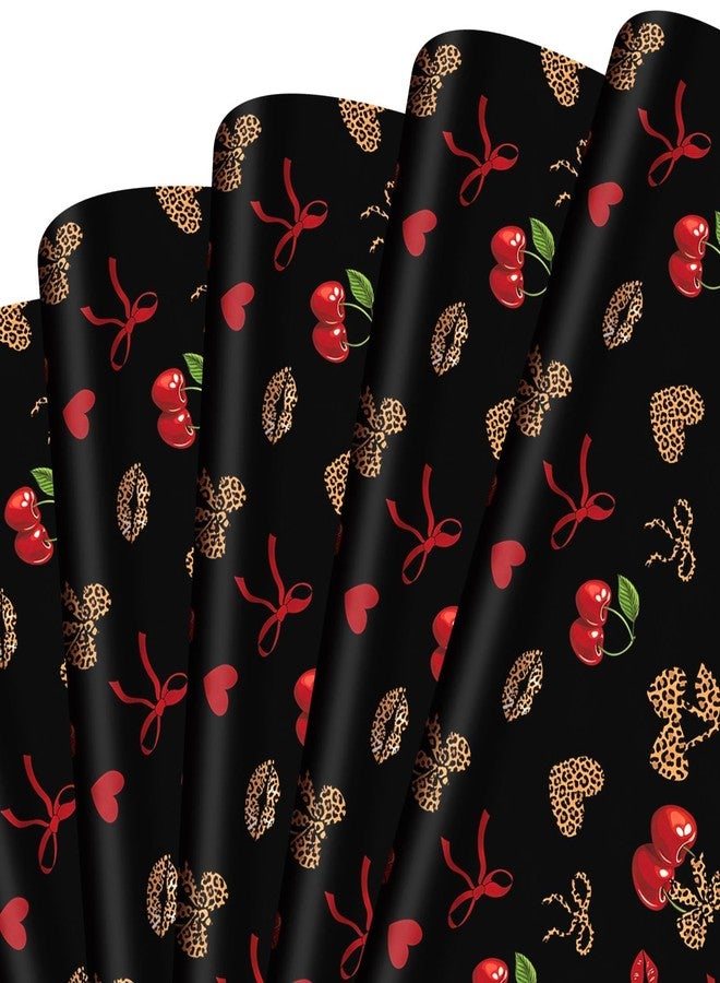 Sabary 12 Pcs Cheetah Cherry Gift Wrapping Paper Cheetah Print Birthday Decorations Red and Black Leopard Print Wrapping Paper Birthday Party Decorations for Women Bachelorette, Anniversary, 20x28in - Image 1