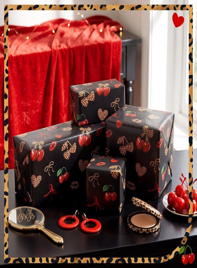 Sabary 12 Pcs Cheetah Cherry Gift Wrapping Paper Cheetah Print Birthday Decorations Red and Black Leopard Print Wrapping Paper Birthday Party Decorations for Women Bachelorette, Anniversary, 20x28in - Image 3