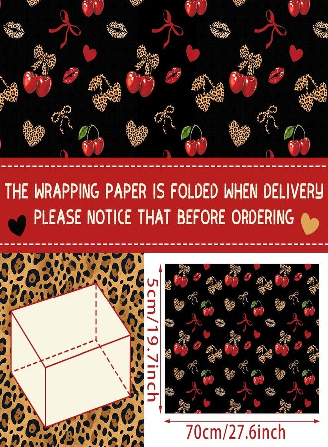 Sabary 12 Pcs Cheetah Cherry Gift Wrapping Paper Cheetah Print Birthday Decorations Red and Black Leopard Print Wrapping Paper Birthday Party Decorations for Women Bachelorette, Anniversary, 20x28in - Image 2