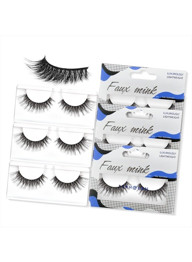 BEPHOLAN Lashes Natural Look False Eyelashes - Bepholan Fake Eyelashes 3D Super Fluffy False Lashes Clear Band Wispy Lashes 3-Pack Faux Mink Lashes,XMZ24-3 - Image 2