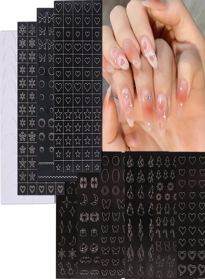 Furimuk 10 Sheets Airbrush Nail Stencils Stickers for Nail Art, 3D Self-Adhesive Butterfly Heart Snowflake French Design Hollow Printing Template Stencil Nail Guide Supplies for DIY Manicure Décor. - Image 1