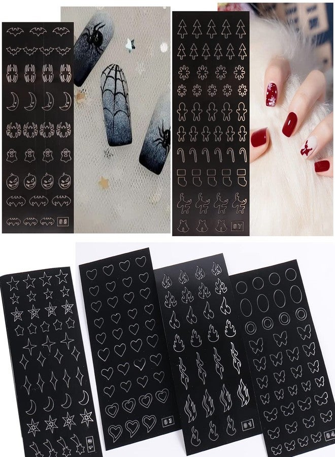 Furimuk 10 Sheets Airbrush Nail Stencils Stickers for Nail Art, 3D Self-Adhesive Butterfly Heart Snowflake French Design Hollow Printing Template Stencil Nail Guide Supplies for DIY Manicure Décor. - Image 4