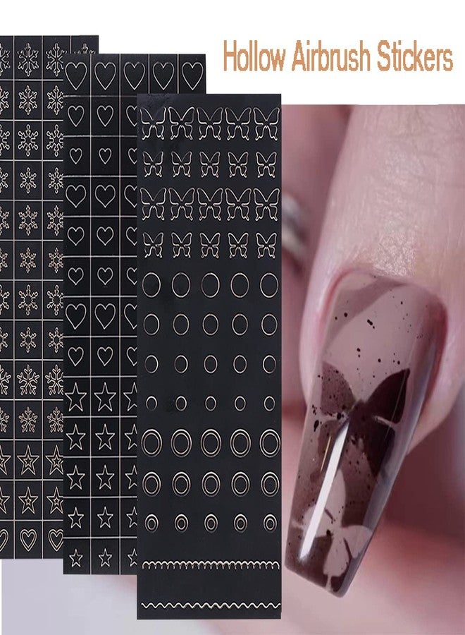 Furimuk 10 Sheets Airbrush Nail Stencils Stickers for Nail Art, 3D Self-Adhesive Butterfly Heart Snowflake French Design Hollow Printing Template Stencil Nail Guide Supplies for DIY Manicure Décor. - Image 2