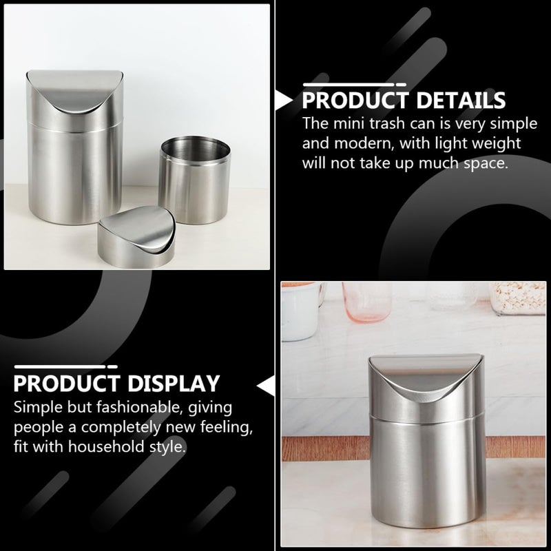 Toyvian Stainless Steel Mini Car Garbage Can Windproof Trash Container Compact Litter Bin for Vehicle and Bedroom Use - Image 5
