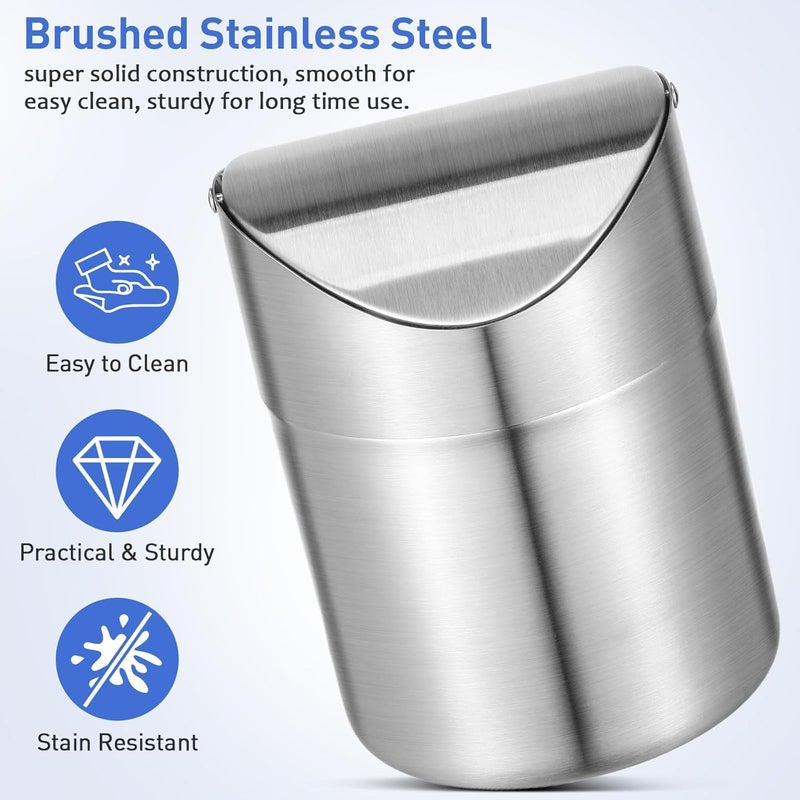 Toyvian Stainless Steel Mini Car Garbage Can Windproof Trash Container Compact Litter Bin for Vehicle and Bedroom Use - Image 3