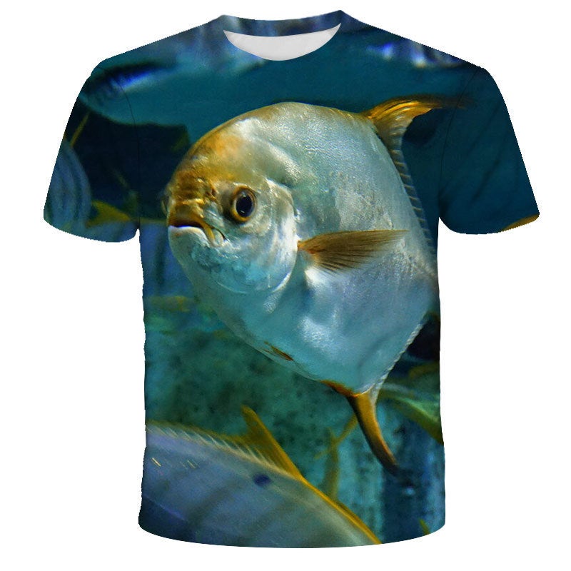 Fish Series 3D Digital Printing Round Neck T-Shirt Short Sleeve Couple Style Top - Image 2