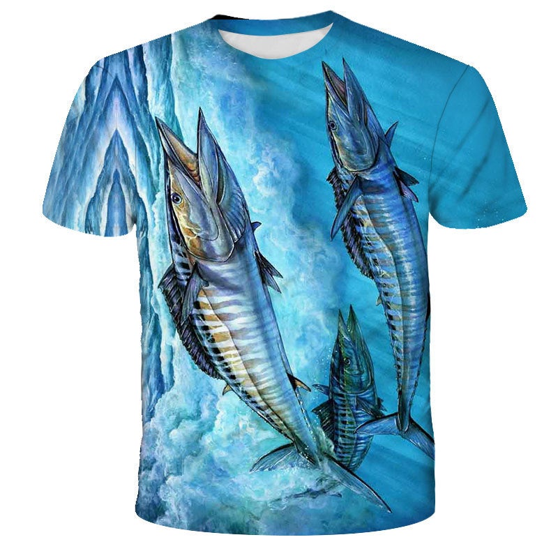 Fish Series 3D Digital Printing Round Neck T-Shirt Short Sleeve Couple Style Top - Image 1
