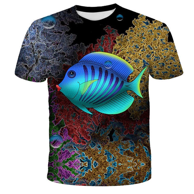 Fish Series 3D Digital Printing Round Neck T-Shirt Short Sleeve Couple Style Top - Image 3