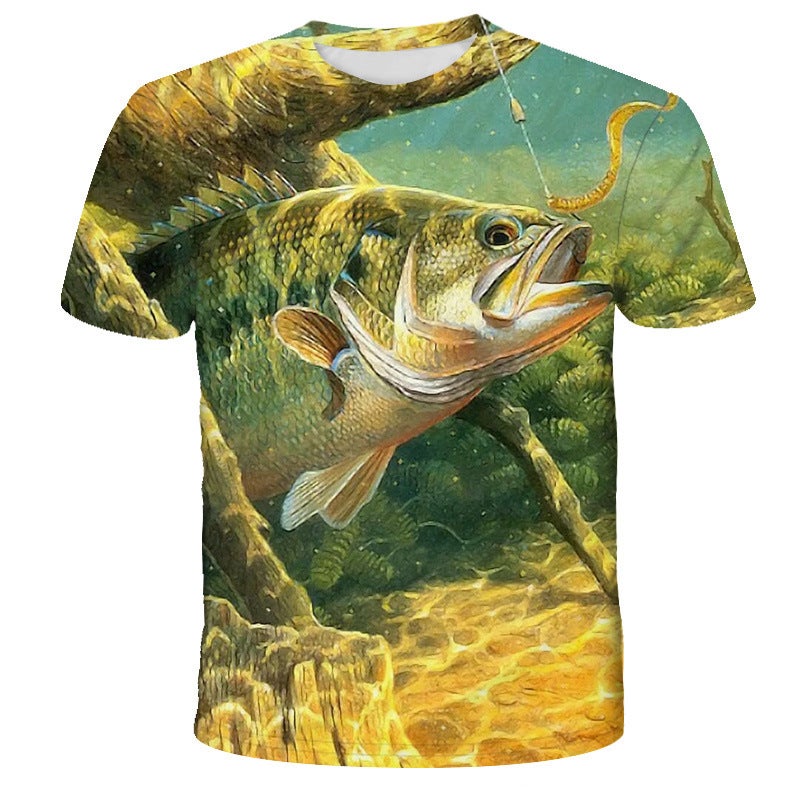 Fish Series 3D Digital Printing Round Neck T-Shirt Short Sleeve Couple Style Top - Image 4