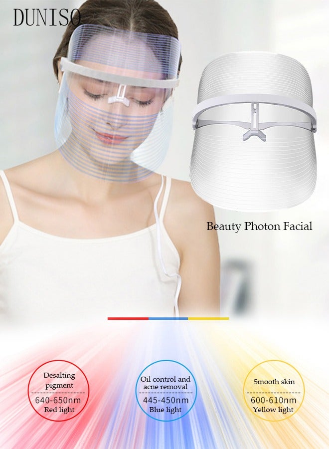 DUNISO LED Light Facial Mask 3 Colors Light Facial Photon Beauty Device for Facial Rejuvenation Anti-Aging At-Home Photon Skin Care Beauty Mask for Anti Wrinkles Acne Reduction - Image 1