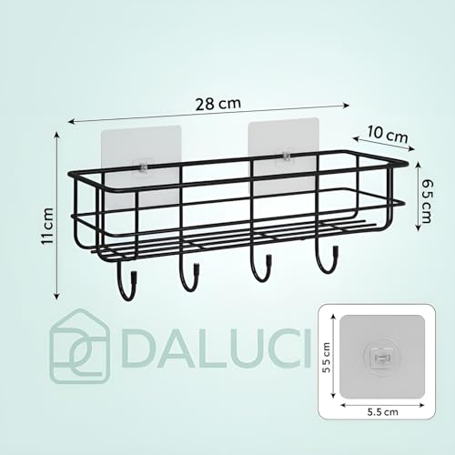 DALUCI Bathroom Organiser Without Drill Self Adhesive Bathroom Shelf for Wall GI Steel Powder Coated Rustproof Bathroom Rack Stand for Shampoo Toiletries Heavy Duty (Black, Pack of 1) - Image 2