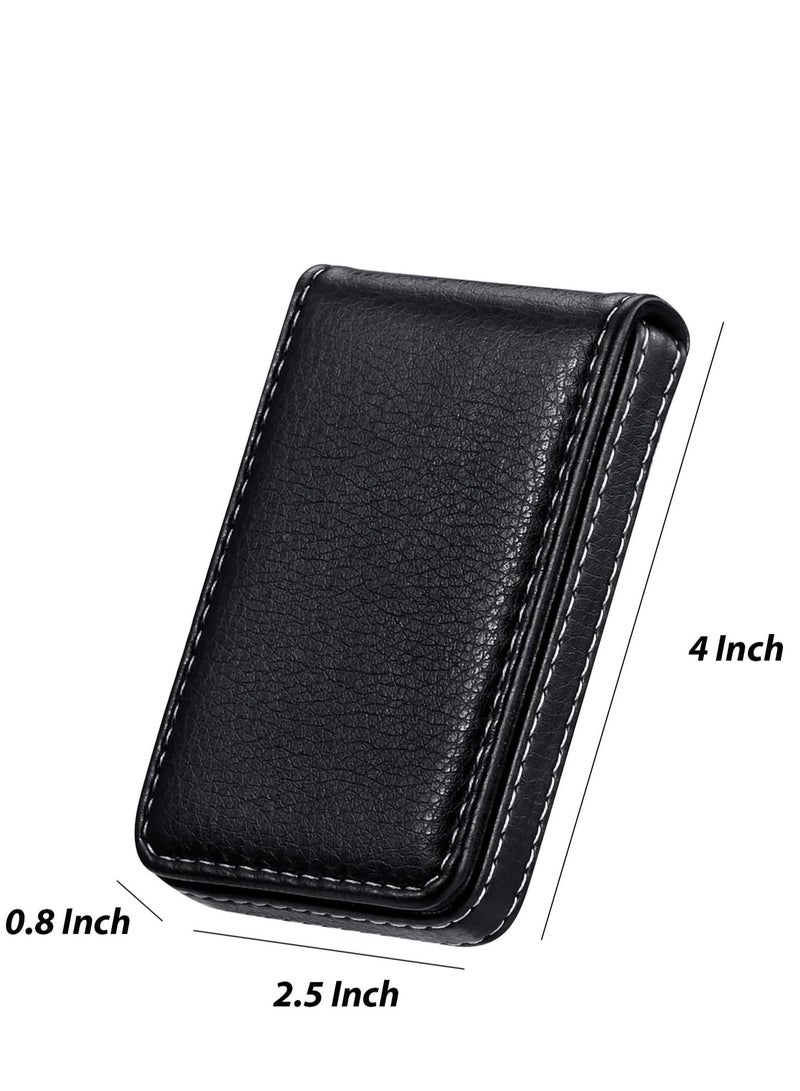 spa luxetique 2 Pieces Business Card Holder, PU Leather Business Card Case Pocket Wallet with Magnetic Shut for Men Women (Black, Coffee)  - Image 3