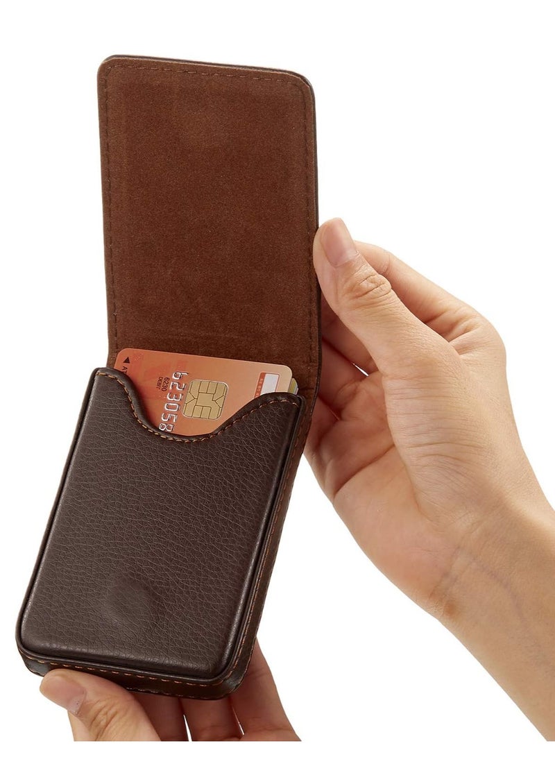 spa luxetique 2 Pieces Business Card Holder, PU Leather Business Card Case Pocket Wallet with Magnetic Shut for Men Women (Black, Coffee)  - Image 4