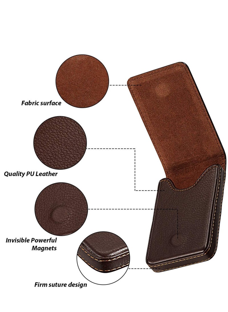 spa luxetique 2 Pieces Business Card Holder, PU Leather Business Card Case Pocket Wallet with Magnetic Shut for Men Women (Black, Coffee)  - Image 2