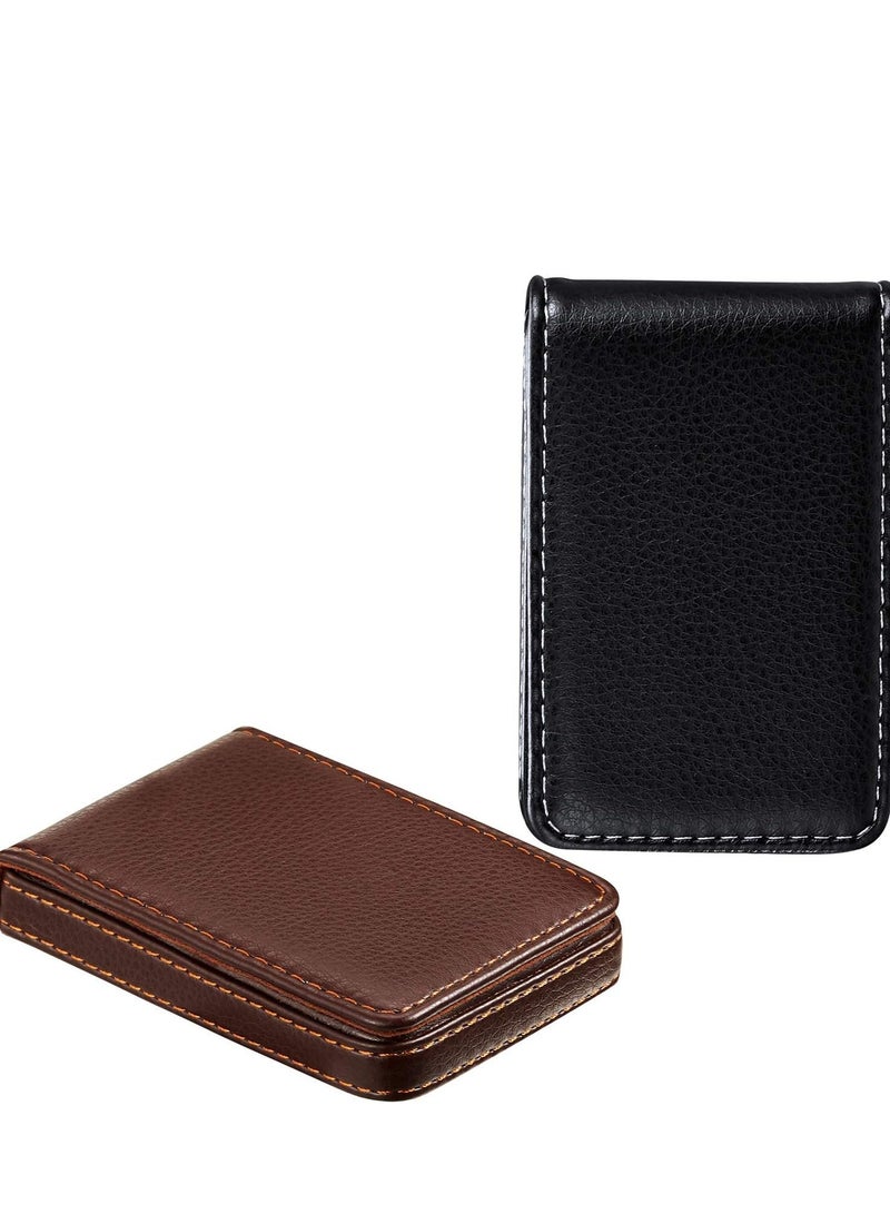 spa luxetique 2 Pieces Business Card Holder, PU Leather Business Card Case Pocket Wallet with Magnetic Shut for Men Women (Black, Coffee)  - Image 5