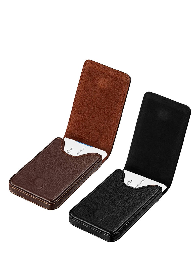 spa luxetique 2 Pieces Business Card Holder, PU Leather Business Card Case Pocket Wallet with Magnetic Shut for Men Women (Black, Coffee)  - Image 1
