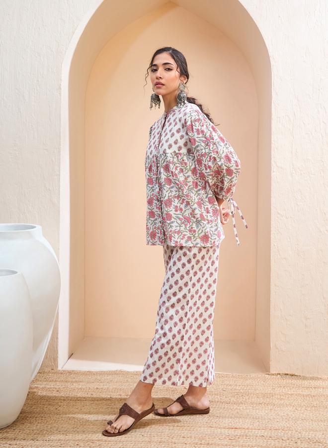 SASSAFRAS White Floral Sleeve Knot Kurti - Image 5