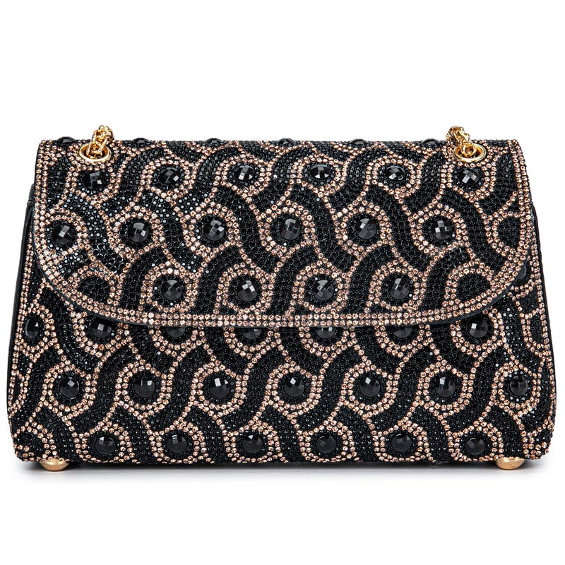 BBTT.ful Ladies Rhinestone Evening Clutches Glitter Handbag Elegant Small Shoulder Bag Clutch Purse with Chain (black) - Image 1