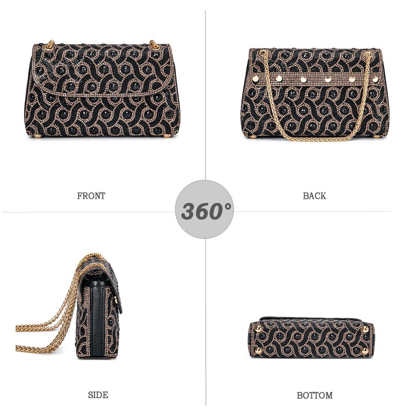 BBTT.ful Ladies Rhinestone Evening Clutches Glitter Handbag Elegant Small Shoulder Bag Clutch Purse with Chain (black) - Image 3