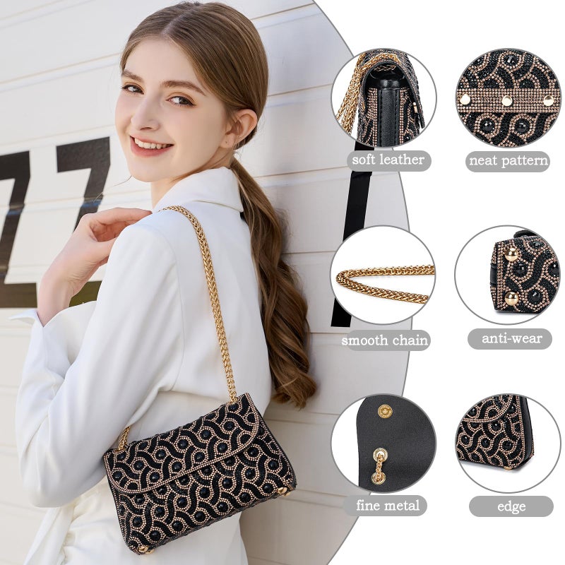 BBTT.ful Ladies Rhinestone Evening Clutches Glitter Handbag Elegant Small Shoulder Bag Clutch Purse with Chain (black) - Image 4