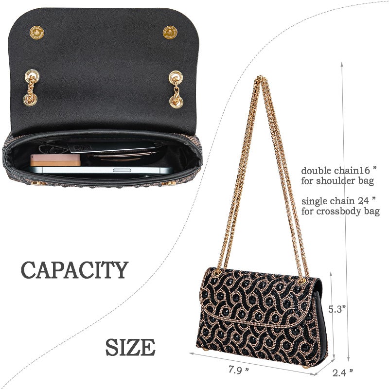 BBTT.ful Ladies Rhinestone Evening Clutches Glitter Handbag Elegant Small Shoulder Bag Clutch Purse with Chain (black) - Image 5