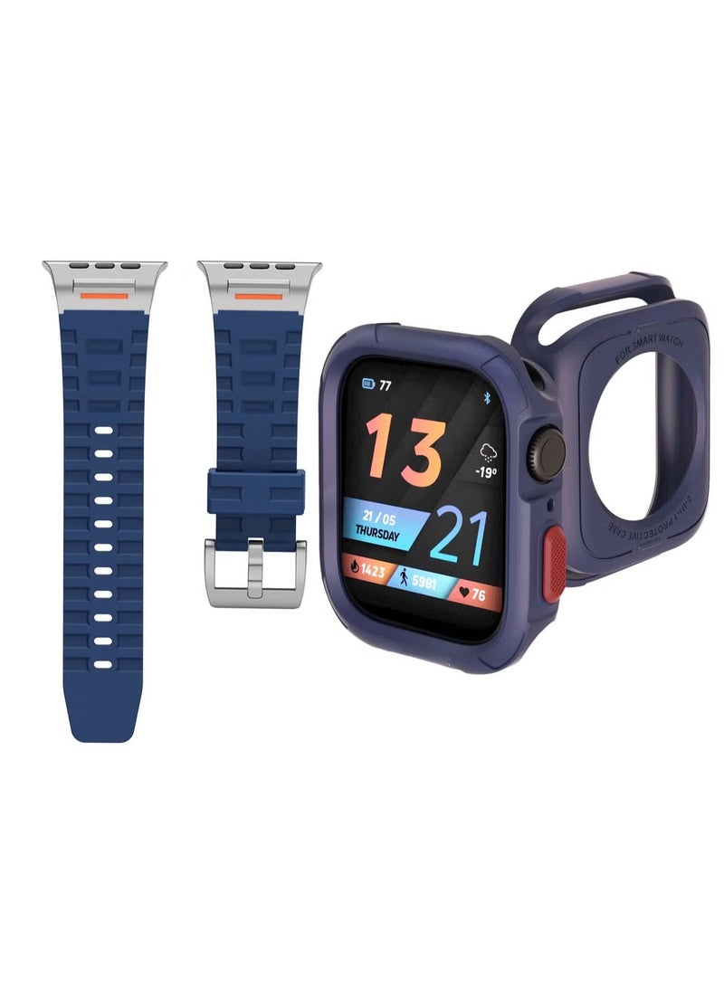 Silicone Rugged Bands with Case Compatible with Apple Watch Straps Series 11/10 46mm, Sport Strap with Protective Cover Wristband for iWatch Series 10 11 46mm Blue
