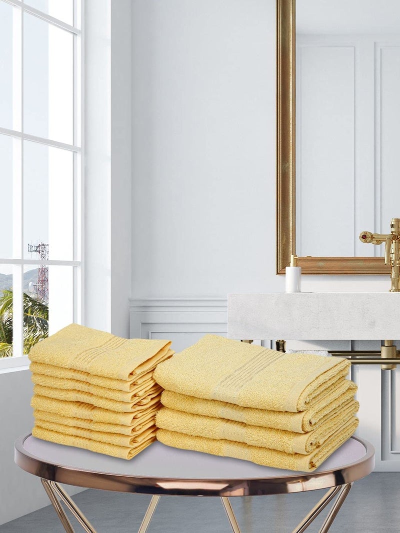 KOPA [12pc] Quick Dry 100% Cotton Soft Terry Towel -4pc Hand, 8pc Face (d'ross) | Quick Dry 100% Cotton | Super Absorbent, Lightweight, Odour Free - for Men, Women, Kids Solid-Yellow - Image 1