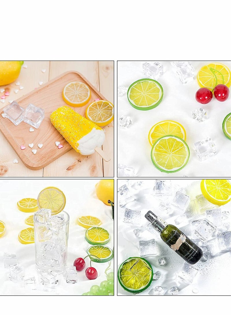 SYOSI Transparent Fake Ice Cube Lemon Slice Set-50 Pieces Of Transparent Fake Ice + 10 Pieces Of Artificial Lemon Lime Chips, Home Decoration Wedding Center Vase Filler (60 Pieces) - Image 3