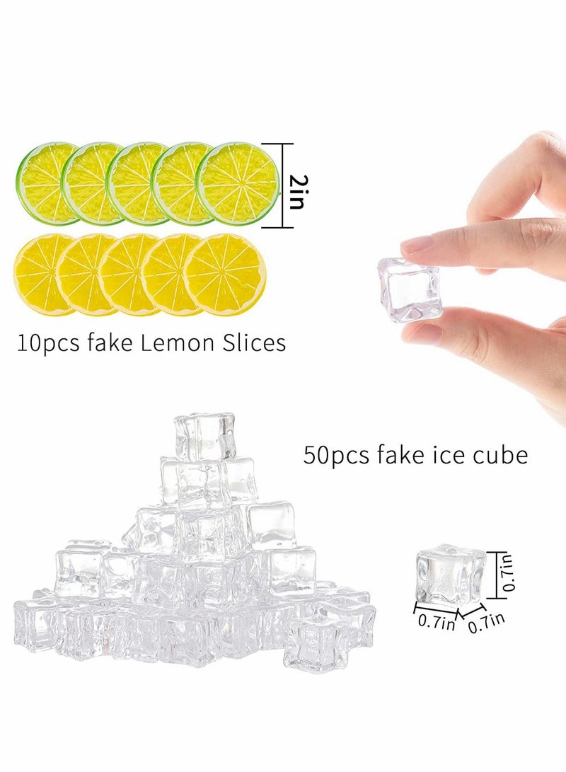 SYOSI Transparent Fake Ice Cube Lemon Slice Set-50 Pieces Of Transparent Fake Ice + 10 Pieces Of Artificial Lemon Lime Chips, Home Decoration Wedding Center Vase Filler (60 Pieces) - Image 2