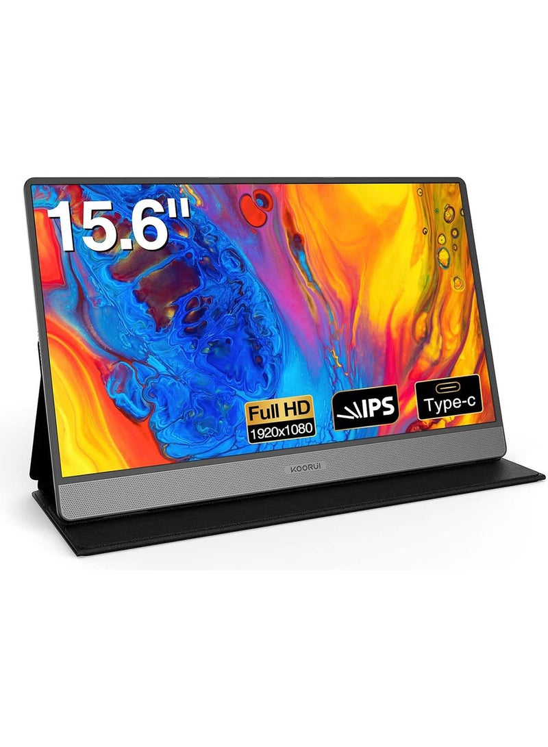KOORUI Portable Monitor - 15.6 Inch 1080P FHD Portable Laptop Monitor IPS Second Screen USB-C HDMI Travel Monitor w/Protective Cover & Dual Speakers, External Monitor for PC Phone Xbox PS4/5 Switch - Image 1
