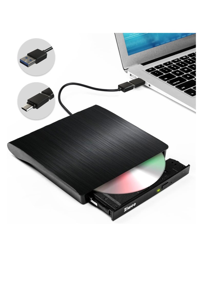 ماركة غير محددة - محرك اقراص دي في دي خارجي USB 3.0 نوع C محمول CD +/-RW مشغل دي في دي لموقد اعادة كتابة روم متوافق مع اللابتوب والكمبيوتر المكتبي وويندوز وماك بوك ولينكس وماك او اس - Image 1