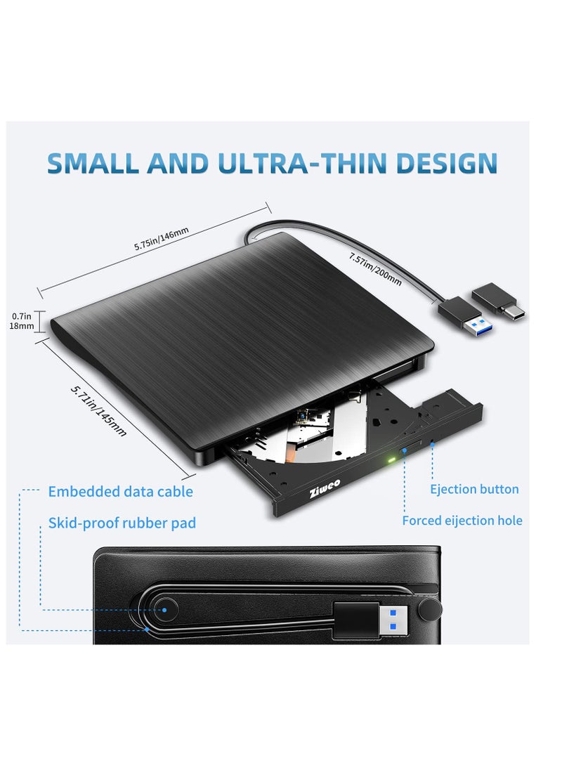 ماركة غير محددة - محرك اقراص دي في دي خارجي USB 3.0 نوع C محمول CD +/-RW مشغل دي في دي لموقد اعادة كتابة روم متوافق مع اللابتوب والكمبيوتر المكتبي وويندوز وماك بوك ولينكس وماك او اس - Image 1