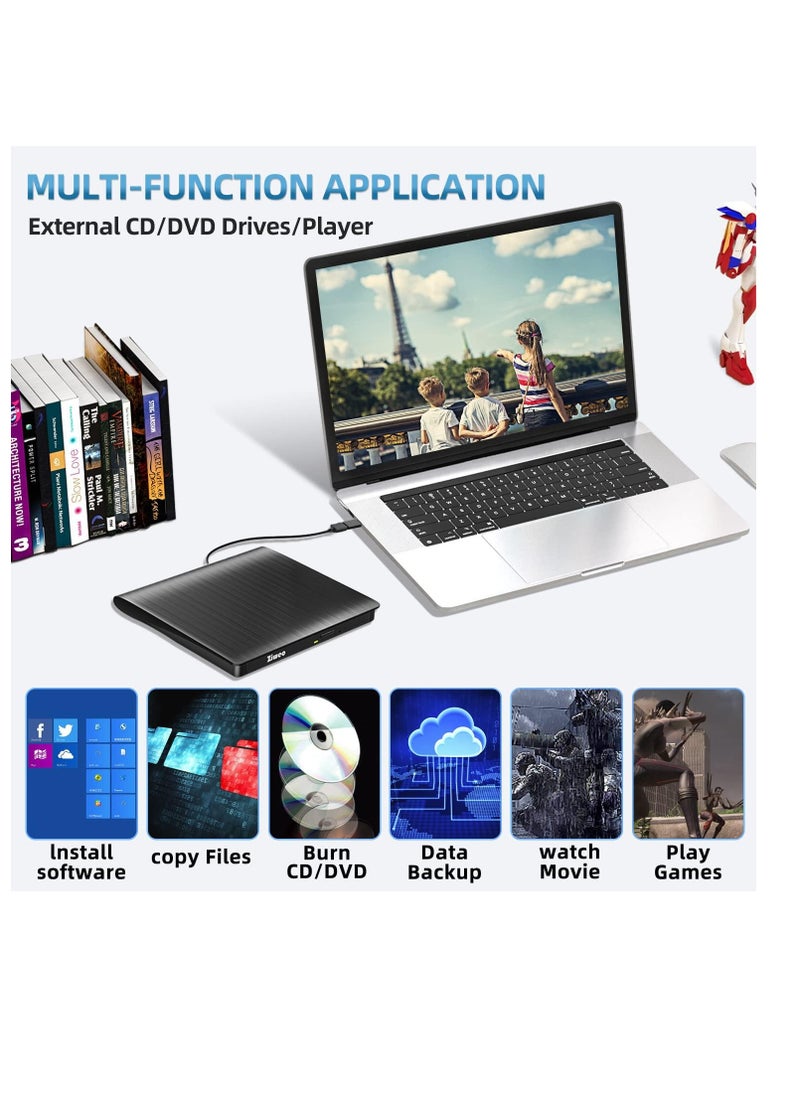 ماركة غير محددة - محرك اقراص دي في دي خارجي USB 3.0 نوع C محمول CD +/-RW مشغل دي في دي لموقد اعادة كتابة روم متوافق مع اللابتوب والكمبيوتر المكتبي وويندوز وماك بوك ولينكس وماك او اس - Image 1