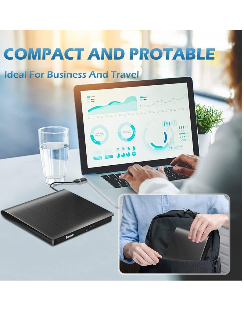 ماركة غير محددة - محرك اقراص دي في دي خارجي USB 3.0 نوع C محمول CD +/-RW مشغل دي في دي لموقد اعادة كتابة روم متوافق مع اللابتوب والكمبيوتر المكتبي وويندوز وماك بوك ولينكس وماك او اس - Image 1