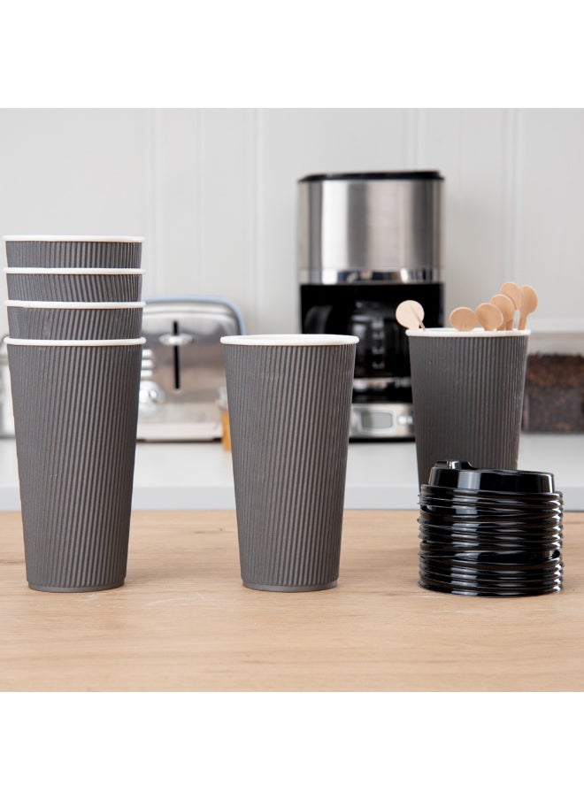 Restaurantware Restaurantware 20 Ounce Ripple Insulated Coffee Cups, 250 Double Wall Corrugated Tumblers, Leakproof, Sustainable Gray Paper Design, Ribbed Surface, Secure Grip, Matching Lids Sold Separately  - Image 4