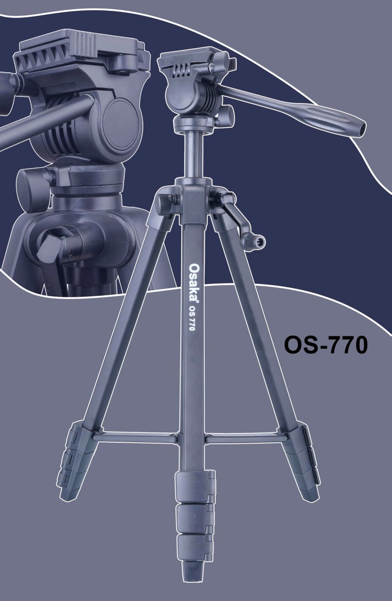 Osaka (OS-770) 60 Inch Foldable Tripod Stand with Phone Holder, 5kg Load Capacity, Aluminum Alloy Legs with Rubberized Feet & Flip Locks, Carry Bag, for Photo & Video Shoots - Image 4