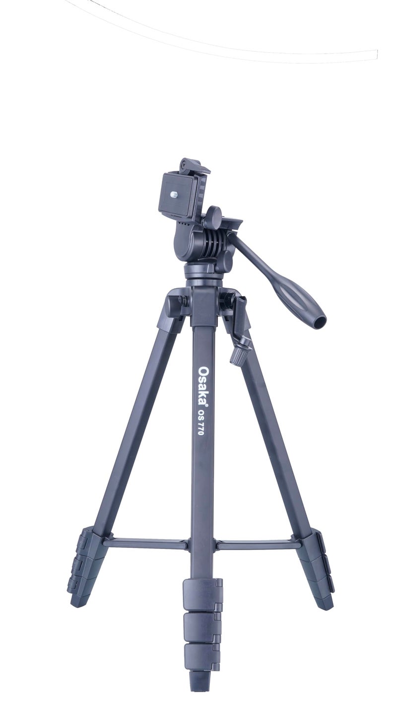 Osaka (OS-770) 60 Inch Foldable Tripod Stand with Phone Holder, 5kg Load Capacity, Aluminum Alloy Legs with Rubberized Feet & Flip Locks, Carry Bag, for Photo & Video Shoots - Image 2