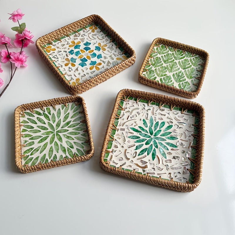 Square Yellow Jacquard Tray 7.09 Inch for Rustic Farmhouse Table Centerpiece and Seasonal Holiday Decoration - Image 1