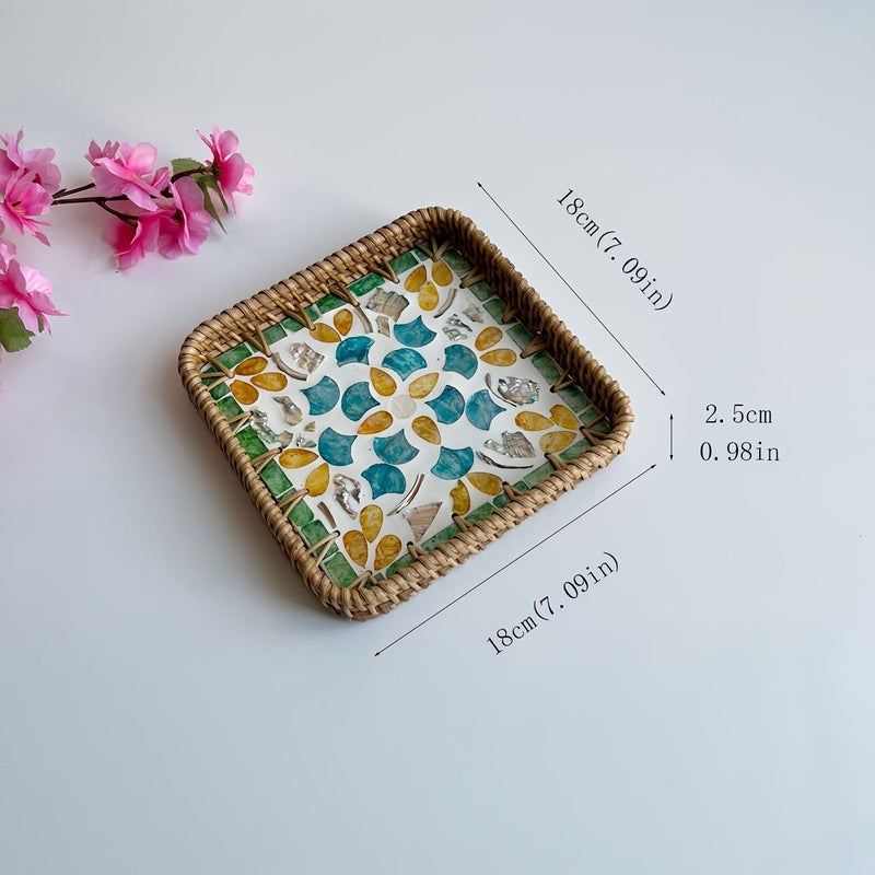 Square Yellow Jacquard Tray 7.09 Inch for Rustic Farmhouse Table Centerpiece and Seasonal Holiday Decoration - Image 3