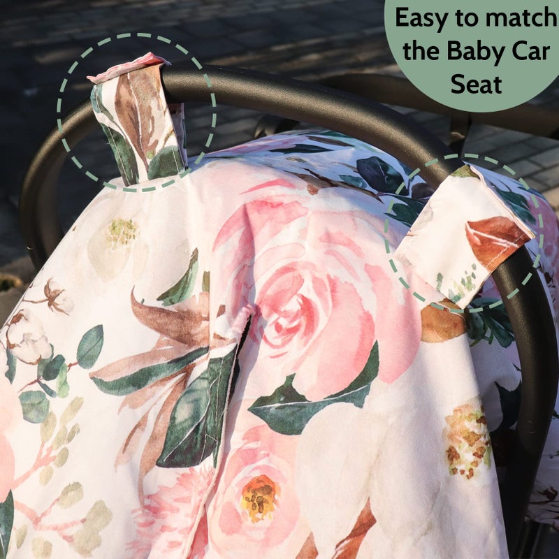 DILIMI Car Seat Covers for Babies, Peekaboo Opening Infant Car Seat Canopy for Baby Boys Girls, 2 in 1 Mom Nursing Breastfeeding Covers, Minky Warm Carseat Canopy for Newborn, Pink Flower - Image 4