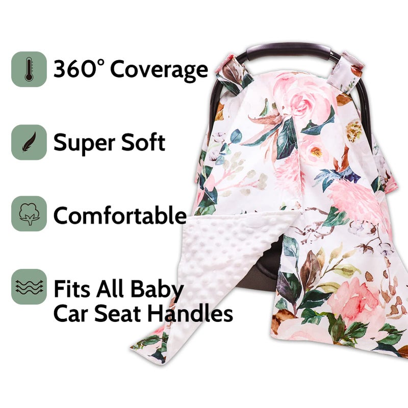DILIMI Car Seat Covers for Babies, Peekaboo Opening Infant Car Seat Canopy for Baby Boys Girls, 2 in 1 Mom Nursing Breastfeeding Covers, Minky Warm Carseat Canopy for Newborn, Pink Flower - Image 2