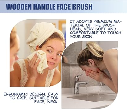 Salmue Wooden Handle Facial Brush Gentle Peeling for Sensitive Skin Exfoliation and Cleansing - Image 2