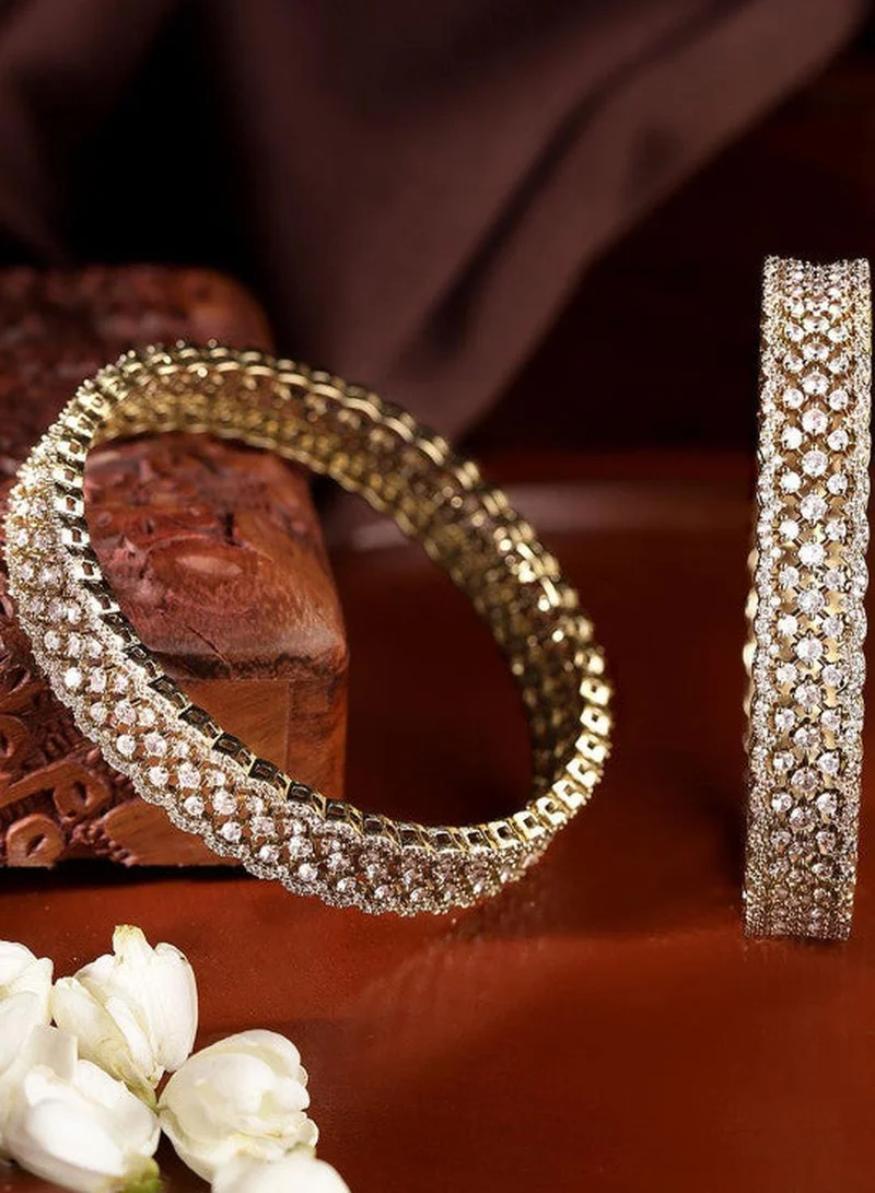 ISHIN  White Colour Warm Metallic Plated Shimmer Stones Bangle for Women | Best Price UAE