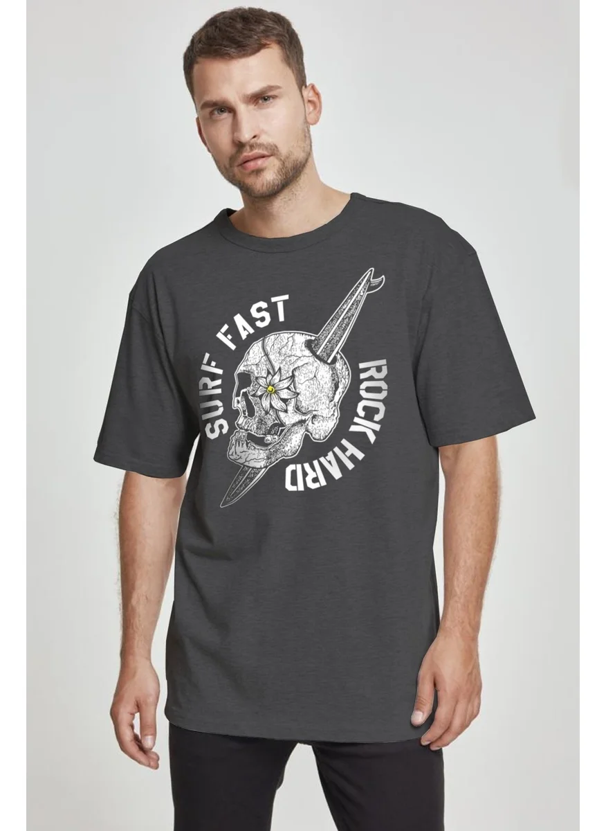 Rock&Roll Surf Skull Oversize Anthracite Short Sleeve Men's T-Shirt