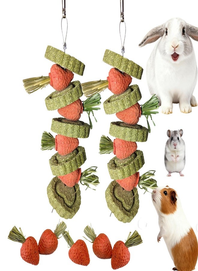 Hamiledyi Bunny Chew Toys Guinea Pig Chew Toys for Teeth Grinding Rabbit Treats Natural Timothy Grass Cake Strawberries for Guinea Pigs Chinchillas Bunny Hamster (2 Pcs) - Image 1