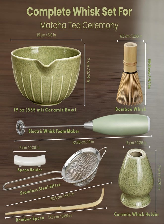 Matchiva Matcha Whisk Set with Matcha Bowl - Matcha Set Included Electric Frother, Bamboo Whisk, Matcha Spoon, Bamboo Holder, Sifter, Spoon Stand (Mottled Green) - Image 3